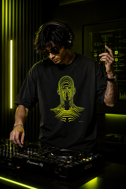 Cyberpunk Cyber-Face Graphic Oversized T-Shirt