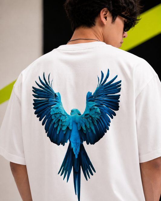 Blue Macaw Graphic Oversized T-Shirt