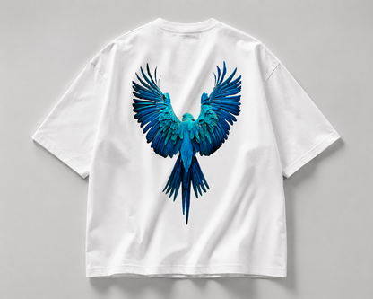 Blue Macaw Graphic Oversized T-Shirt